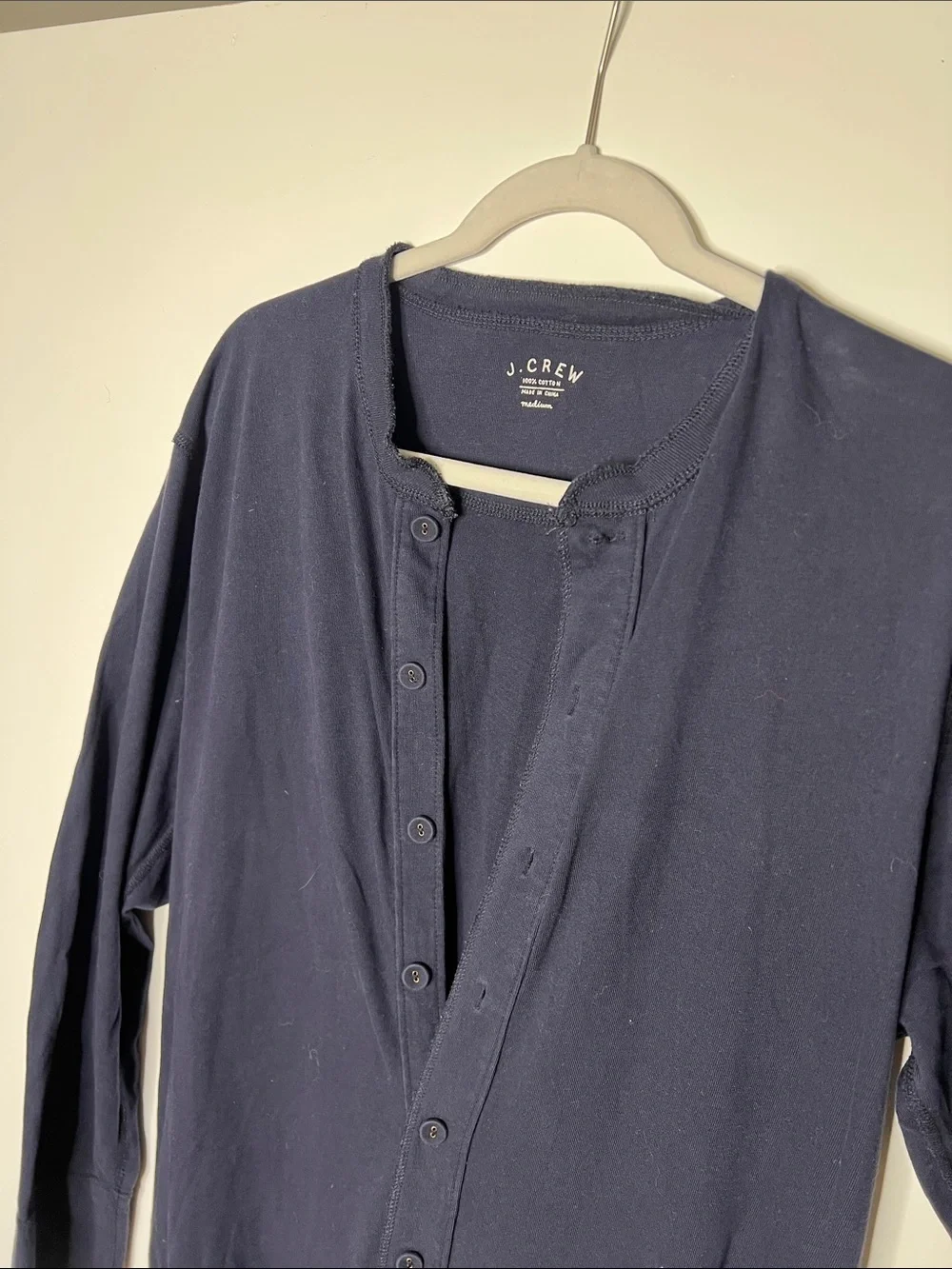 J Crew Sz M Navy Blue Cotton Front Button Sleepwear One Piece Pajama 100 Cotton